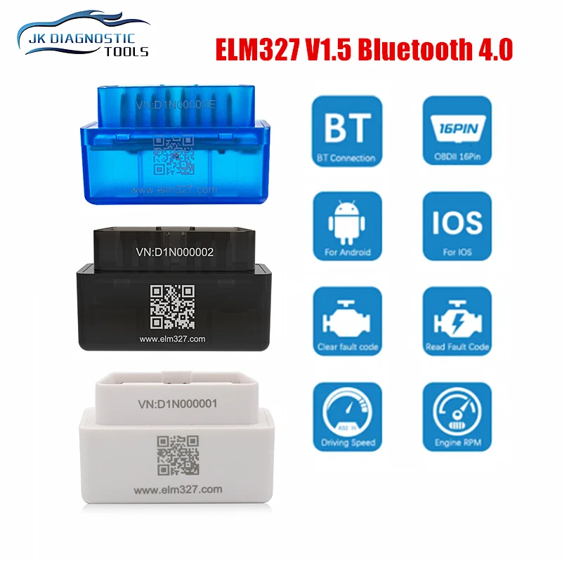 ELM327 V1.5 Car Diagnostic Tool ELM 327 V1.5 OBD2 Scanner Bluetooth 4.0 OBDII OBD 2 Scanner Tools Reader Work For IOS/Android/PC