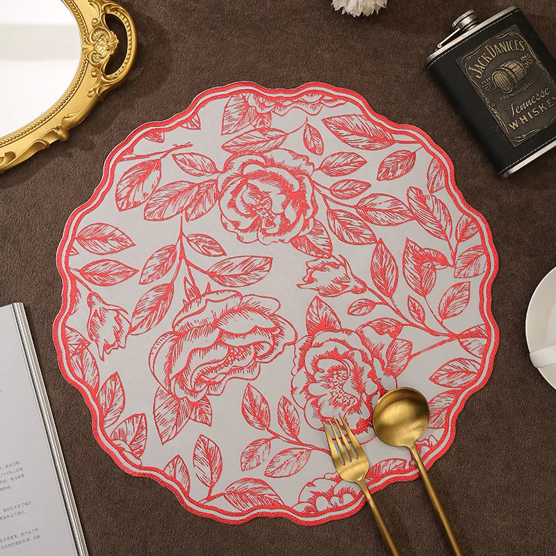 6/4pcs Rose Flower Pattern Placemat Ins Style Light Luxury High-end Feeling Valentine's Day Holiday Dining Table Decoration Mat