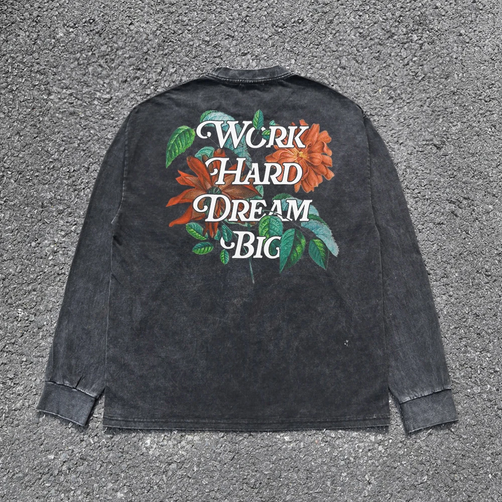 Wang Studio Heavyweight 260G Long Sleeve T-Shirt Retro Floral Print Unisex Sporty Style Handkerchief Accessory