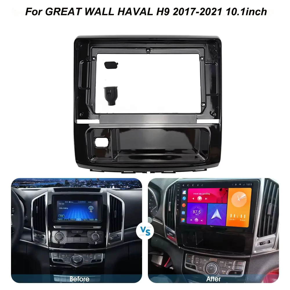 

Для GREAT WALL HAVAL H9 2017-2021 10,1-дюймовая рамка радиоприемника Комплект приборной панели Android Аудио GPS-навигация Фаска Стерео панель лицевая панель