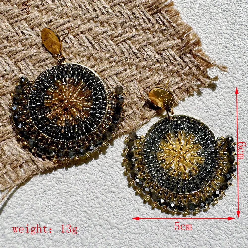 Серьги из бисера ручной работы 2025, круглые серьги с кристаллами в стиле ретро, богемное ручное плетение, креативные серьги из бисера для женщин