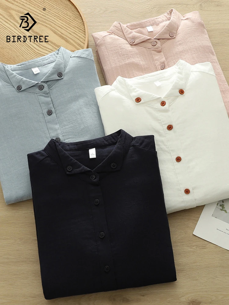 

New 2026 Spring Women Cotton Yarn Long Sleeve Shirt, Turn-down Collar Buttons, Mori Girl Casual Breathable Loose Blouse T63354CC