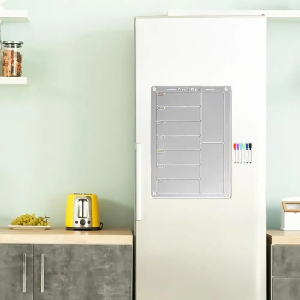 30*20cm Acrylic Weekly Planning Board Meal Planner Scratch-proof Fridge Magnetic Menu Board Clear Weekly Calendar Whiteboard