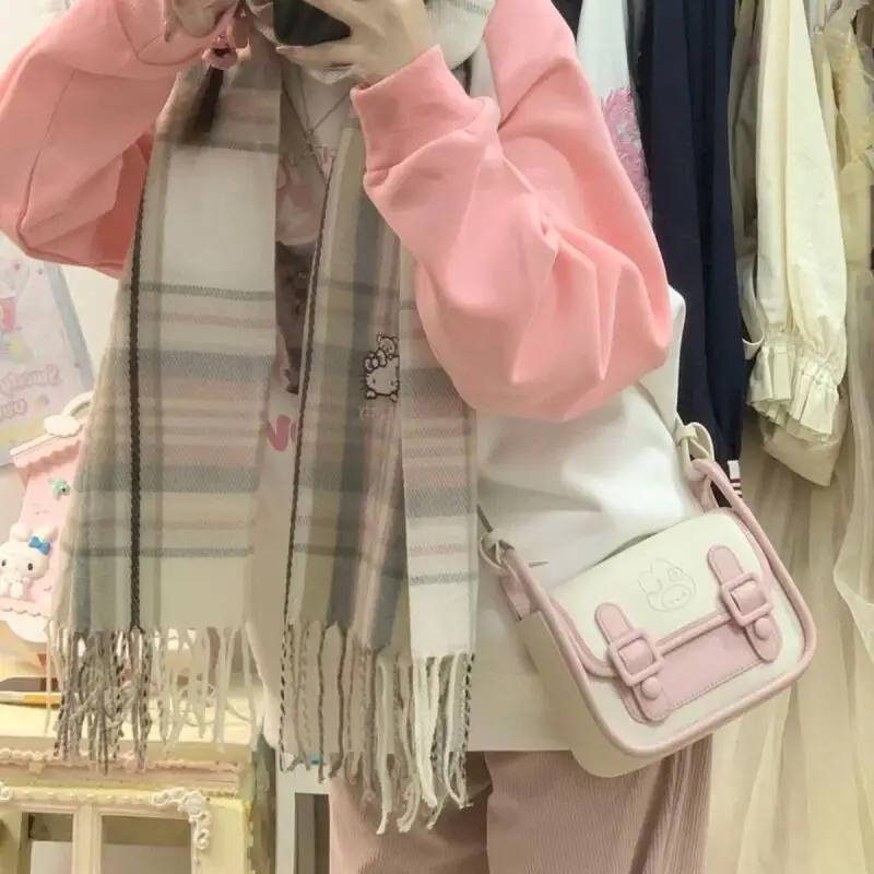 Sciarpa carina Sanrio Sciarpa Hello Kitty Stile dolce Ragazza cartone animato Studente Stile invernale all'aperto Addensato Mantieni caldo Sciarpa antivento