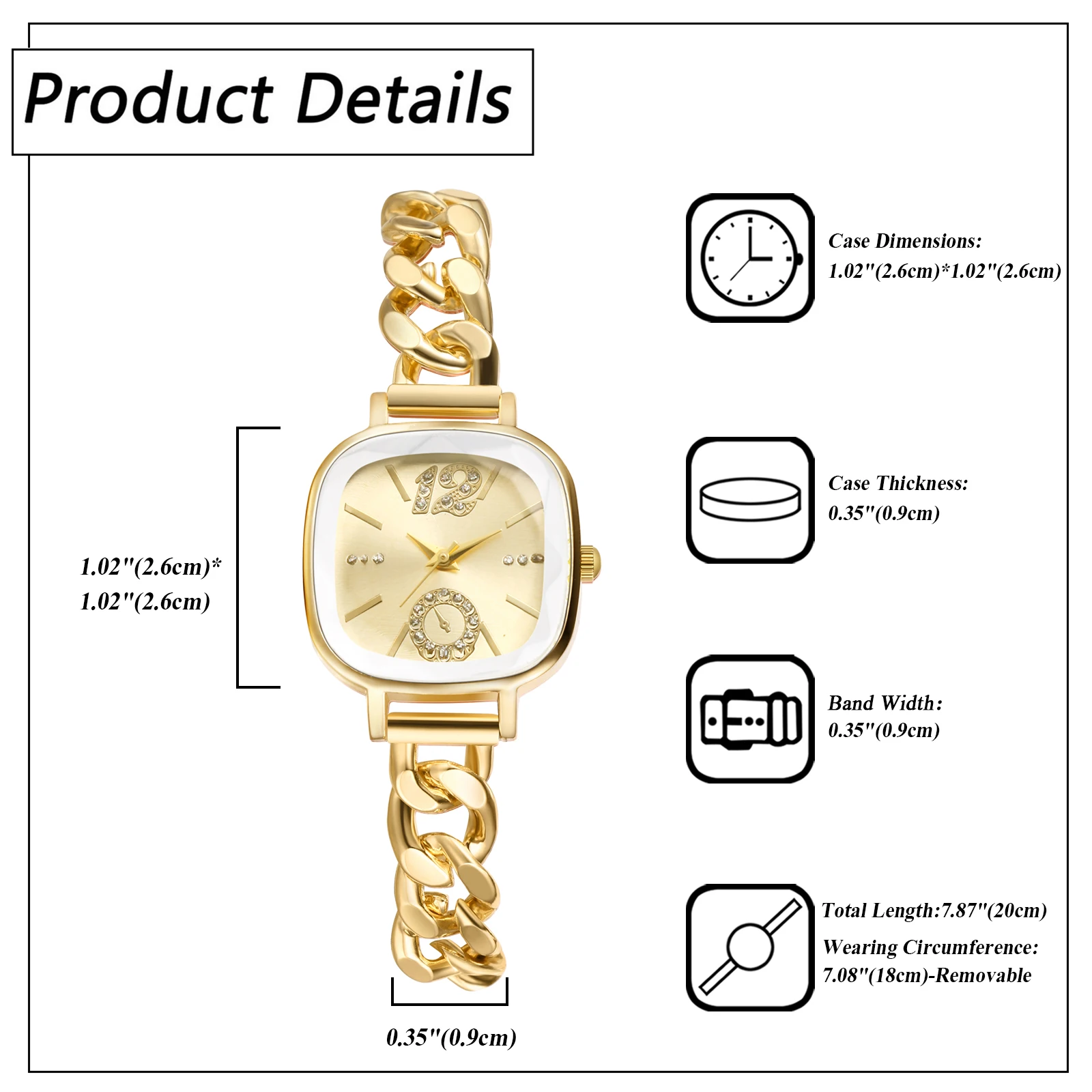 Lancardo Women's Square Cuban Bracelet Watch Diamond Waterproof Strip Scale Adjustable Bracelet Exquisite Fashion Women's Watch