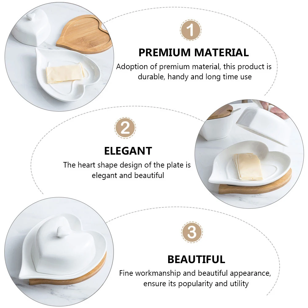 

1pc Heart Shaped Ceramic Butter Dish White Ceramics Multi Purpose Storage Plate Household Tableware Kitchen Bar Utensils