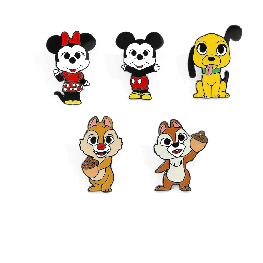 5Pcs Cartoon Animatio Character Brooch  Mickey Minnie the cute squirrel Enamel Pin Backpack Clothing Jewelry Metal Badge Accesso