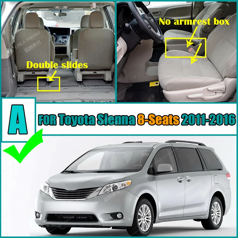 Custom Car floor mats for Toyota Sienna（Eight SEAT）2011 2012 2013 2014 2015 2016 auto foot Pads automobile carpet cover