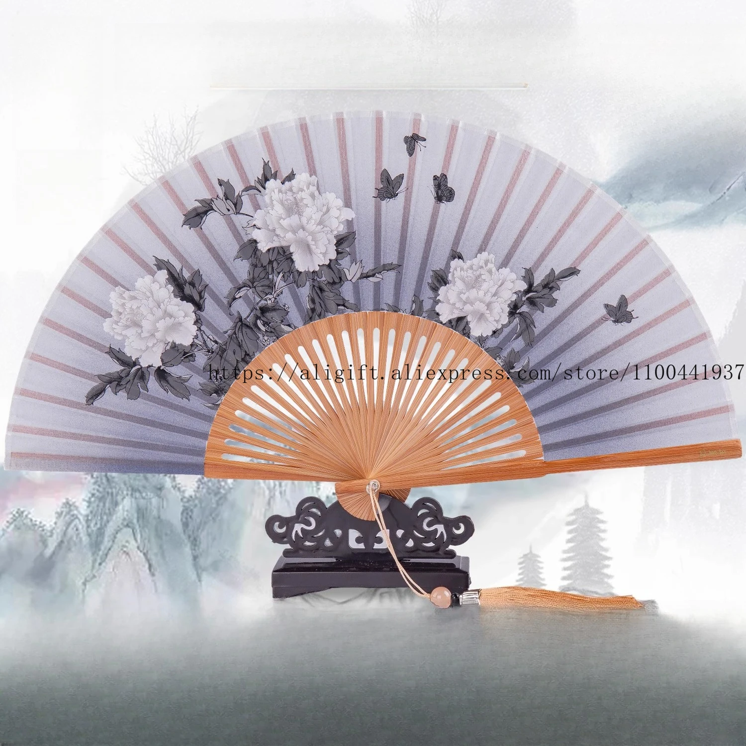 

Элегантный китайский шелковый веер, женский ручной складной веер для Hanfu Qipao, танцевальная традиционная вышивка, дизайн каллиграфии, винтажный подарок