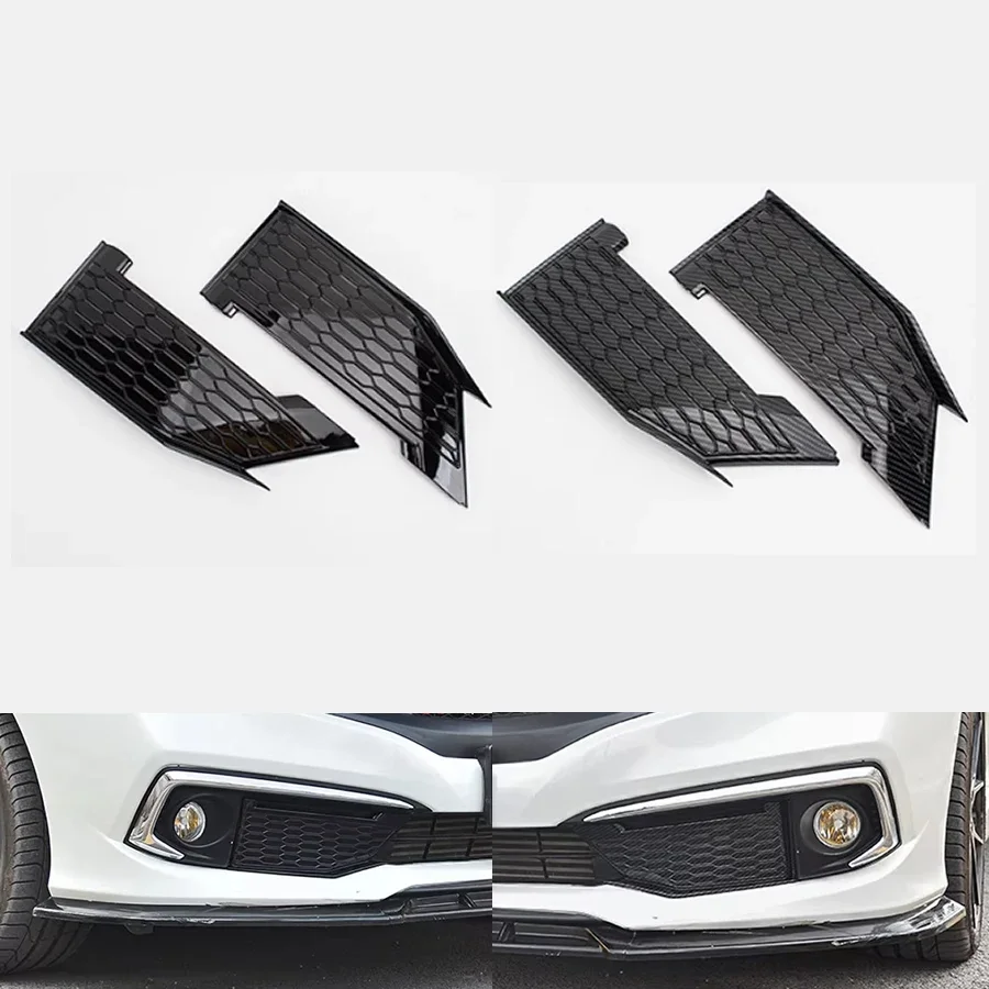 For Honda Civic 10th Generation Sedan 2019 2020 2021 Front Fog Light Trim Frame Fogs Lamp Honeycomb Lampshade A Pair