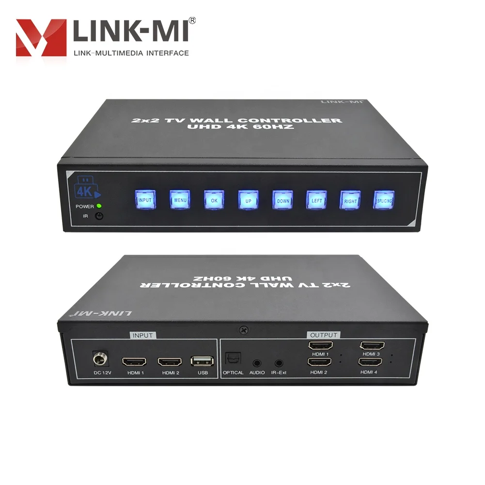 Kontroler ściany wideo HDMI 2.0 2x2 4K, kontroler ściany TV 1x2 1x3 1x4 dla 4 telewizorów Ultra HD, akcesoria audio i wideo