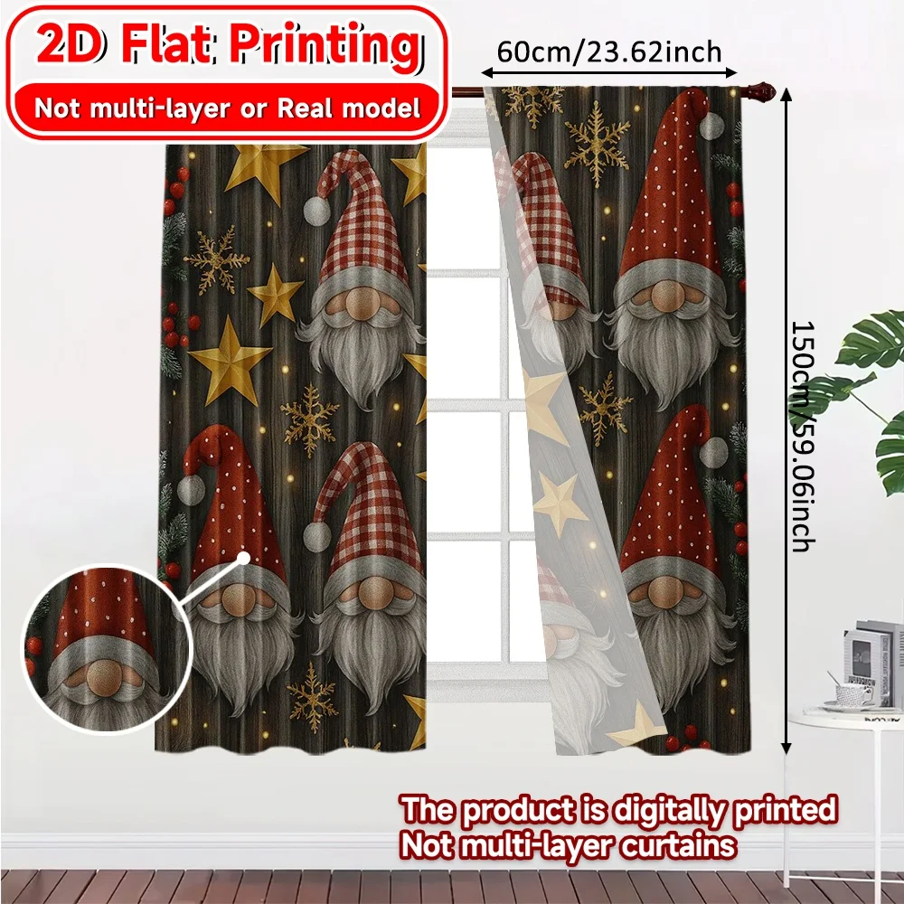 2D Flat Printing,2pcs Festive Gnomes Modern Curtains Roller Blinds Yarn Curtains Versatile All Perfect for Bedroom, Living Room,
