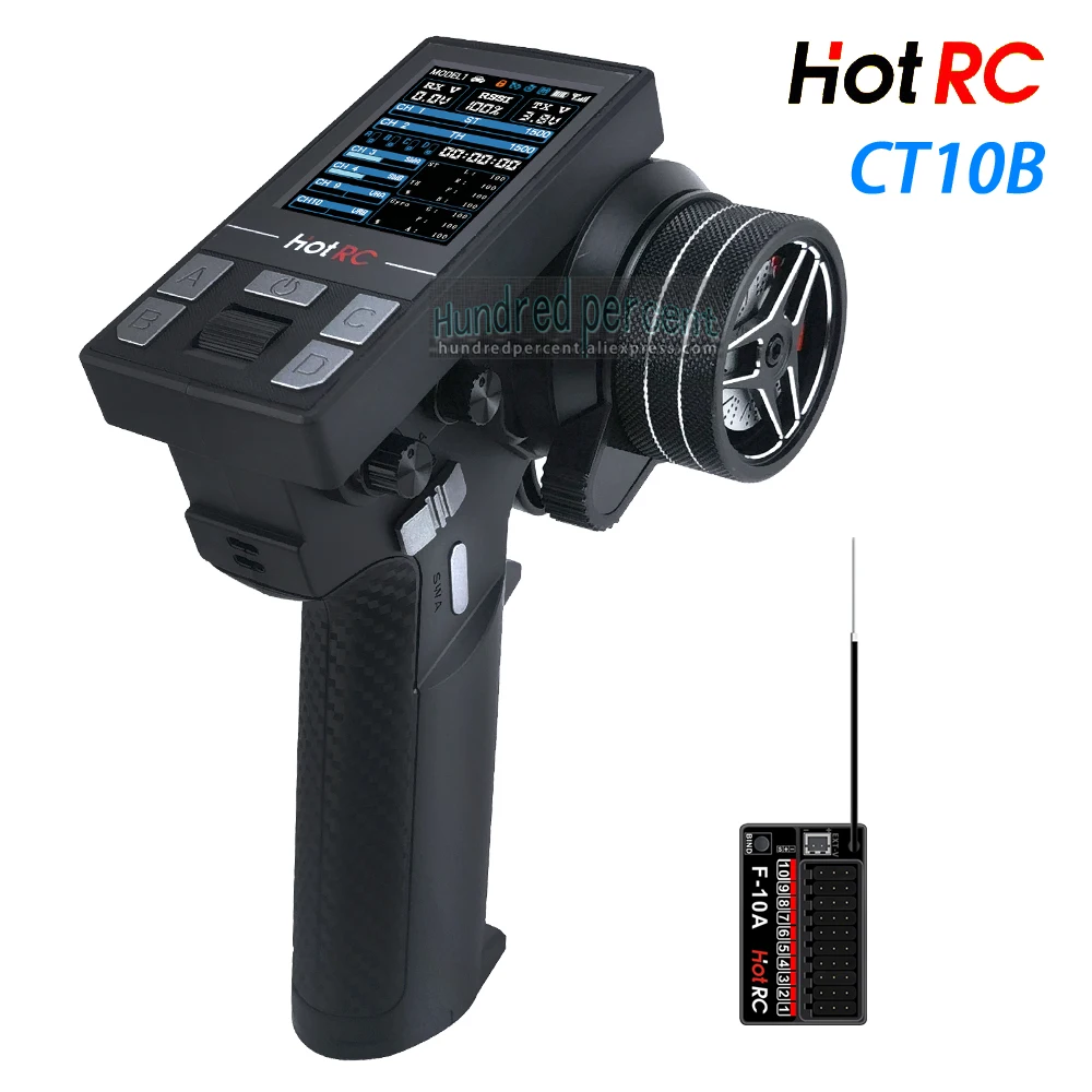 

HotRC CT10B 10-канальный 2,4 ГГц пульт дистанционного управления F10A F08AT 8-канальный приемник диапазона 300 м для радиоуправляемых автомобилей Traxxas SCX10 HSP/догрушек/запчастей
