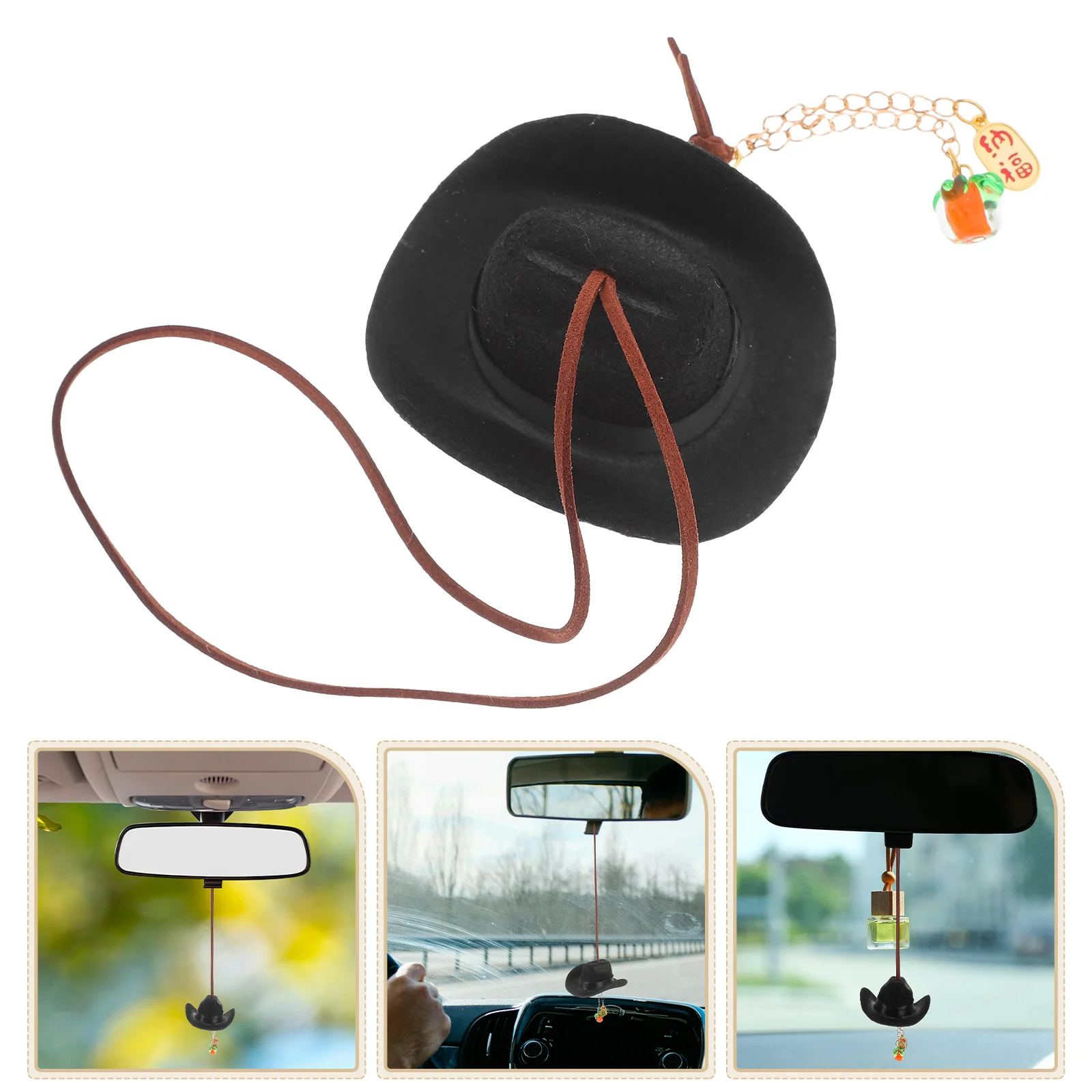 

Handmade Cowboy Hat Car Charm Mini Knot Pendant for Rearview Mirror Car Hanging Ornament Lucky Auto Interior Decoration