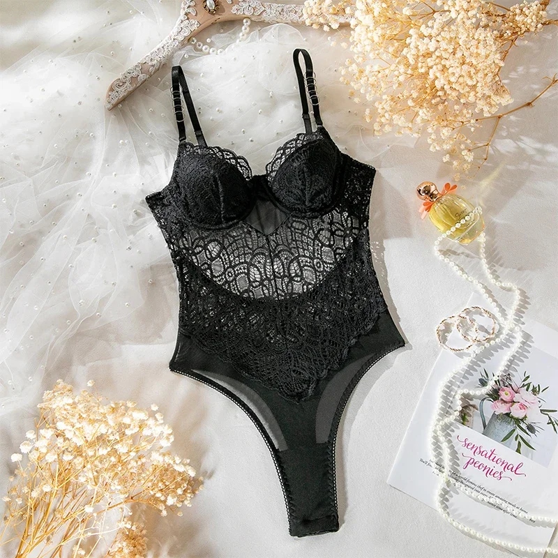 

Bodysuit Women Lingerie Luxury Party Overalls Slim One Pieces Transparent Combination Romper Black Sexy Strappy Catsuit