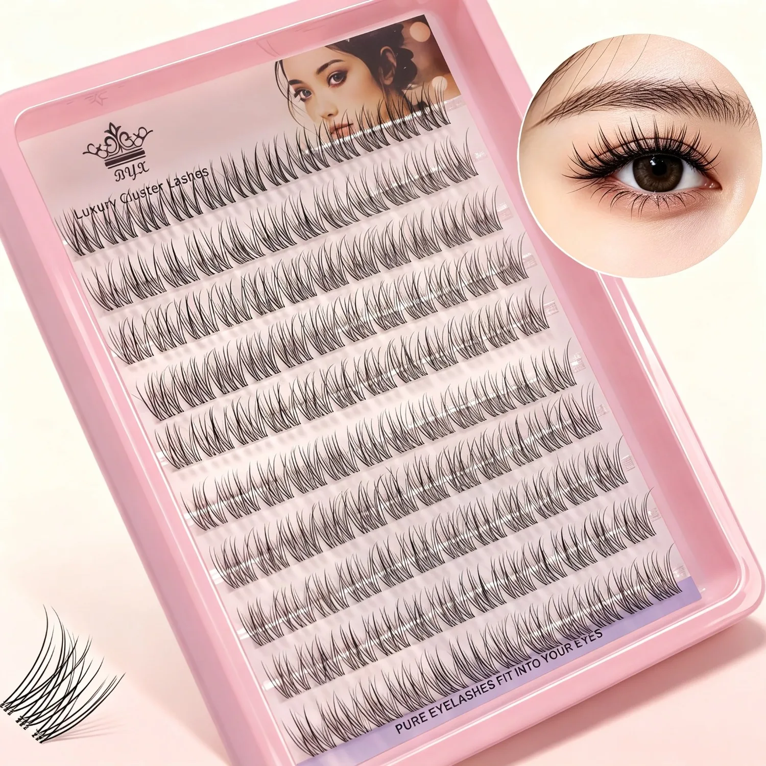 Fischschwanz-Wimperncluster, natürlicher Look, feine einzelne Wimpern, 10 Reihen, DIY, wiederverwendbar, weich