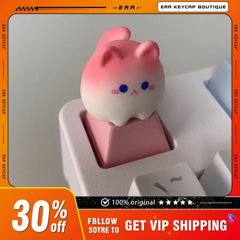 Era Original Cat Keycap Customized Cute Cartoon Animal Girl Pink OEM ABS Keycap Supplement 3D Translucent Keyboard Decorate Gift