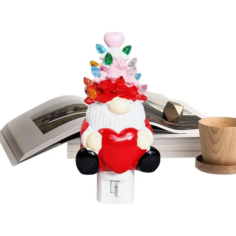 Lámpara de noche de gnomos de cerámica, lámpara LED de noche de cerámica con forma de corazón, diseño de enchufe, luz nocturna para dormitorio, sala de estar y dormitorio