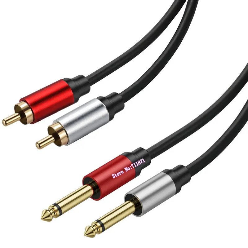 Double Ts 6.35 Male Two 2 RCA Male Audio Cable Line Two 2 RCA Male to Double Mono TS 6.35mm Male Audio Cord Wire RCA 6.35 Cable