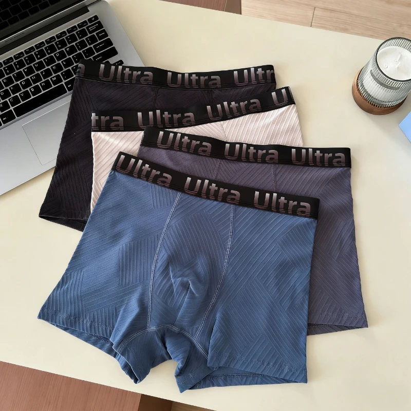 Clearance Men\'s Cotton Boxer Briefs Random Style Striped Letter Waistband Sports Trunks Breathable Daily Underwear Skin-Friendly