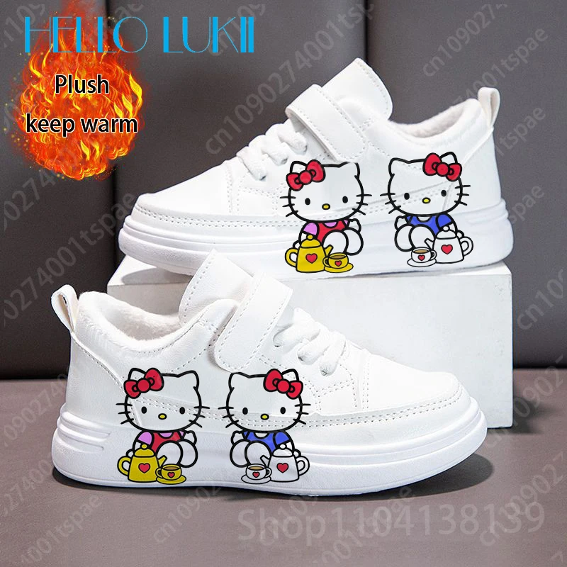 

winter plush keep warm Hello Kitty Printing Children shoes boys girls Simple Commuting shoes Christmas Gift