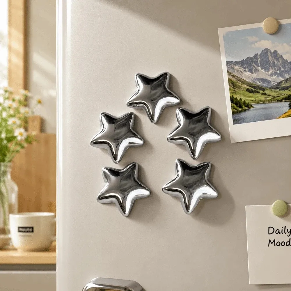 5/10 pcs Best Selling Silver Stars Fridge Magnet Strong Magnet Multipack Magnetic Sticker Refrigerator Decals Kitchen Decor