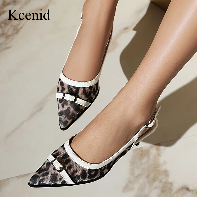 

Kcenid Summer Pointed Toe Mesh Back Strap Slingbacks Pumps Women Fashion Leopard Print Sandals Ladies Dress Shoes Big Size 34-46