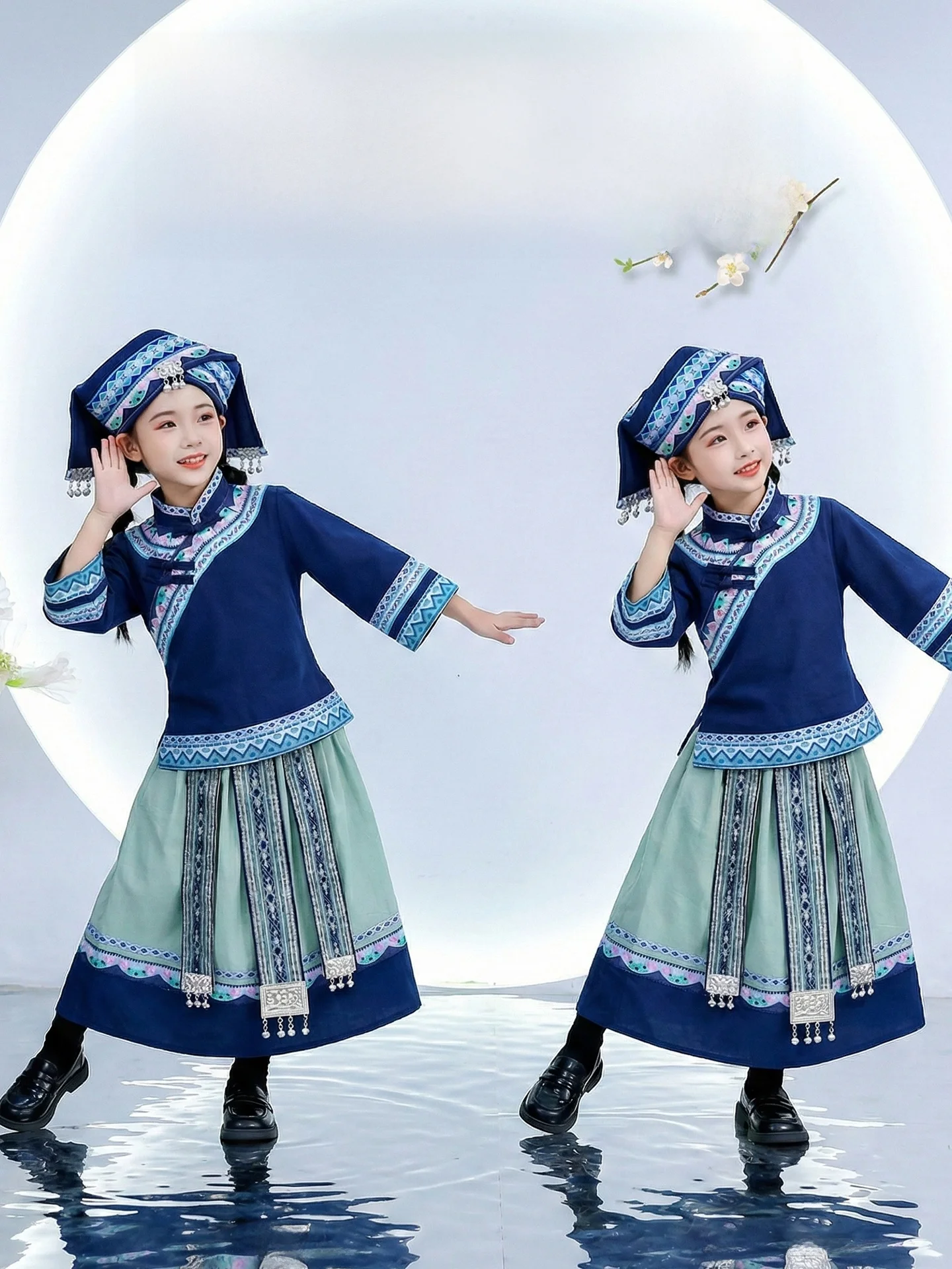 

Новая детская одежда Minori для девочек из Гуанси, традиционный костюм народности Чжуан, смесь полиэстера и хлопка