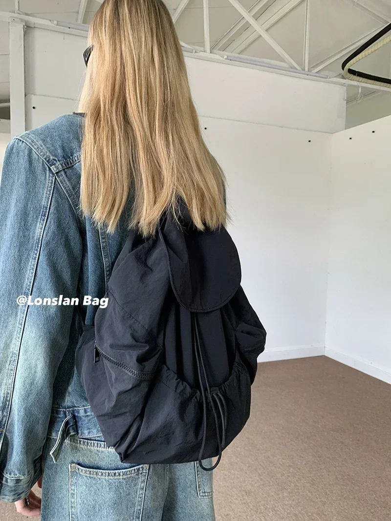 Nylon Flap Ruched Backpacks for Women Aesthetic Pleated Commuter Travel Women Backpack School Girl Bags Female Daily Backpack