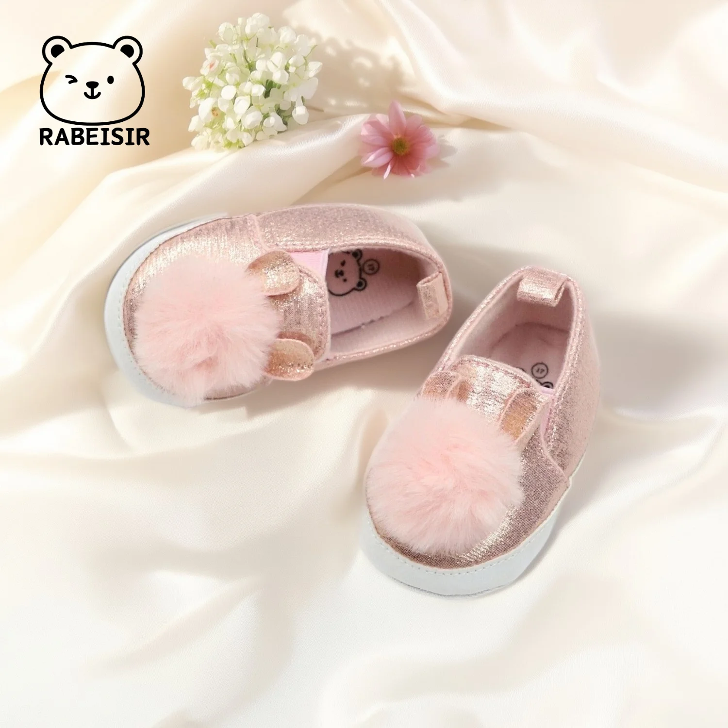 أحذية طفلة صغيرة لطيف الفراء الكرة مطرزة أحذية أطفال مسطحة تصميم شكل أرنب #4