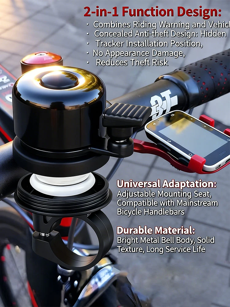 AliExpress NONE Bike Bell With Hidden AirTag Holder Anti Theft Waterproof GPS Tracker For Mountain Road Bike Scooter Cycling Accessories