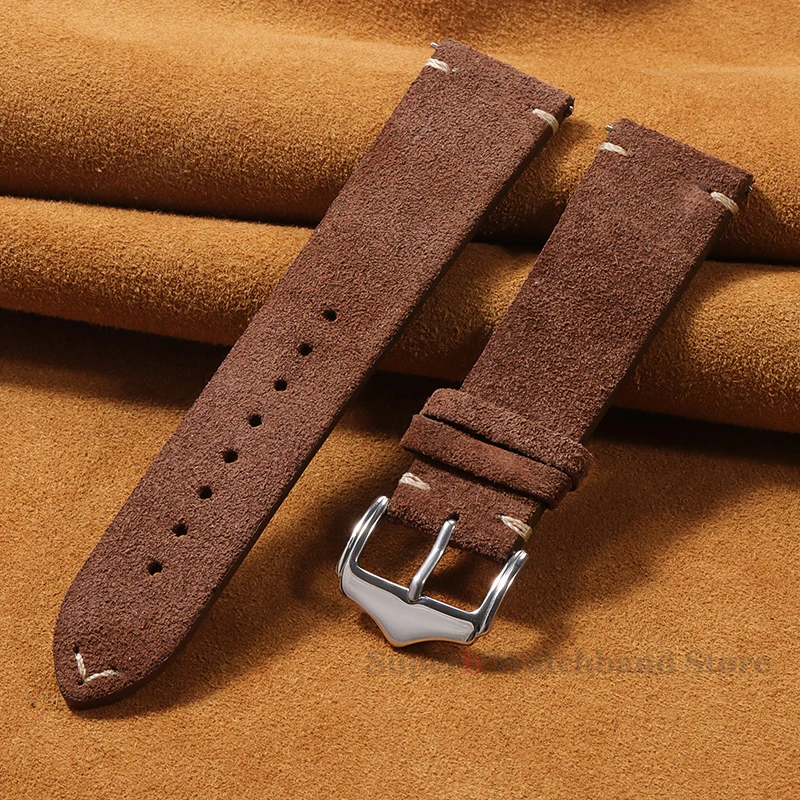 18mm 20mm 22mm Soft Suede Leather Watch Strap Quick Release Brown Wristband Calfskin Bracelet for Samsung Watch6 5/4/3