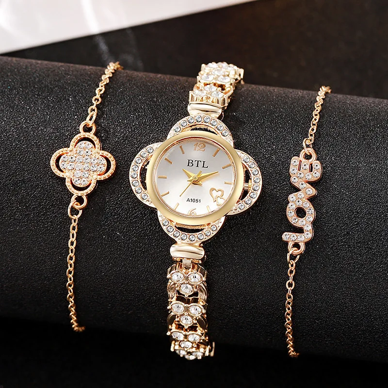 Ladies' new trend round diamond dial steel strap quartz watch fashionable diamond bracelet noble atmosphere holiday gift