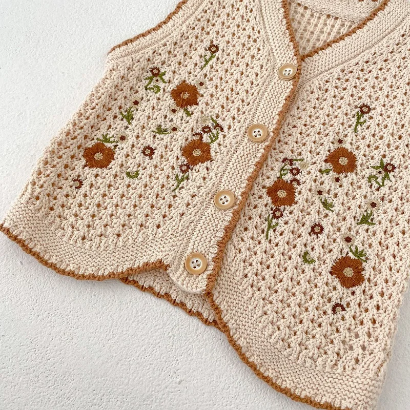 Gilet en tricot pour nouveau-né fille, cardigan à fleurs brodées, vêtements d'extérieur en émail, automne 2023