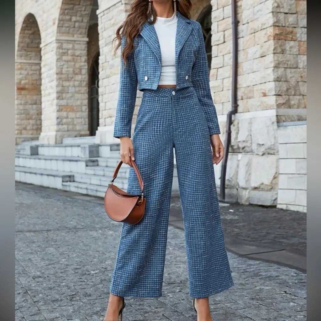 Abiti da donna di lusso Due pezzi (giacca + pantaloni) Risvolto dritto con intaglio Nuovi vestiti autunnali Set da donna eleganti Abbigliamento da ufficio