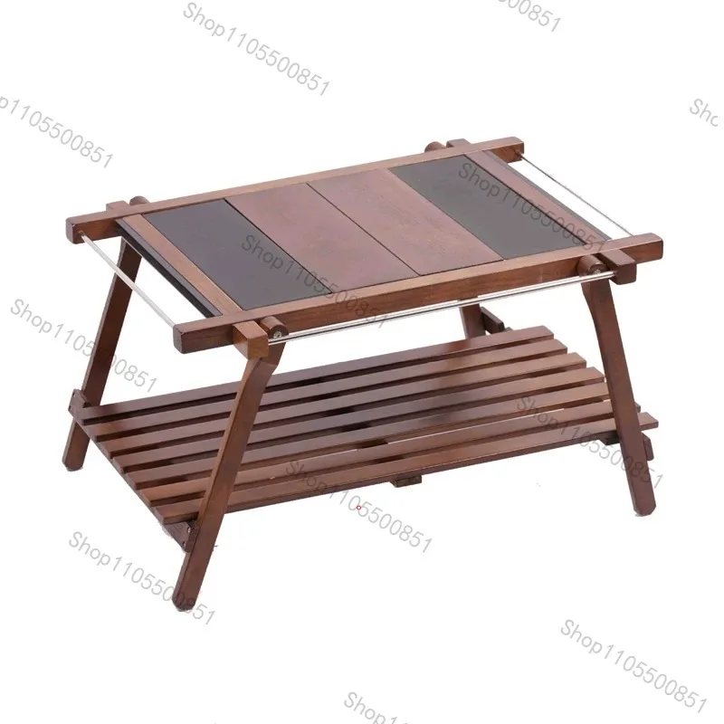 Camping folding table outdoor beech slide portable barbecue camping stove tea table
