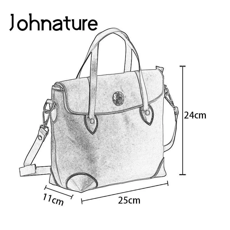 Johnature Hand Painted Vintage Roman Bag 2024 New Genuine Leather Simple Women Handbag Natural Real Cowhide Shoulder Bags