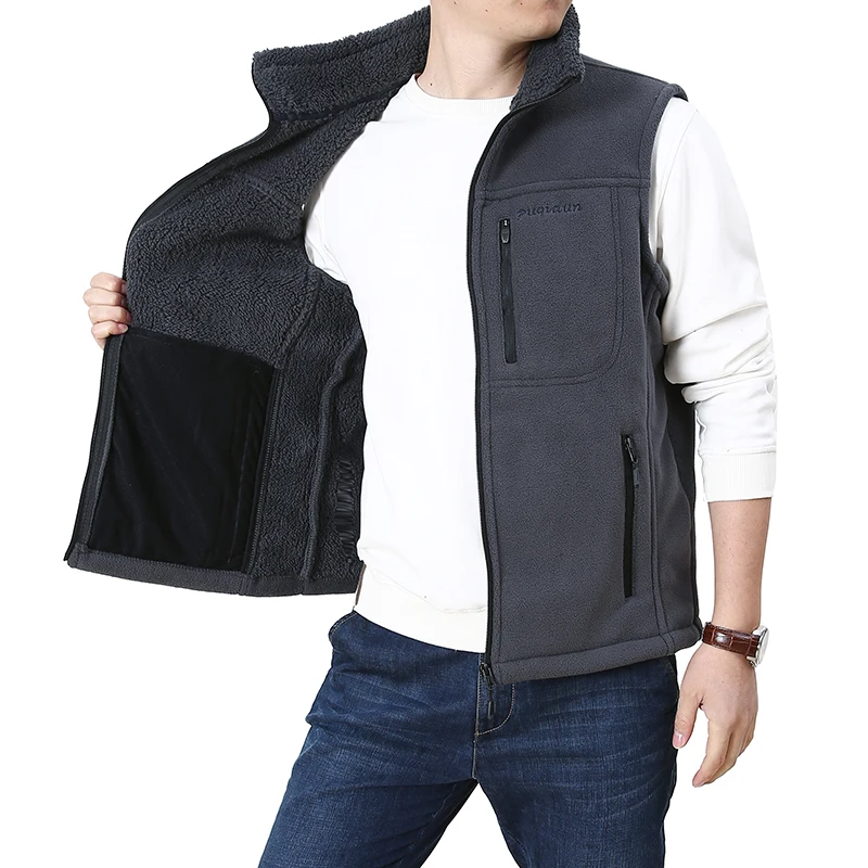 2024 Autumn Winter Men's Plus Vest Coat Solid Color Lamb Fleece Waistcoat Large Size Thick Warm Soft Fashion Thermal Vest Male