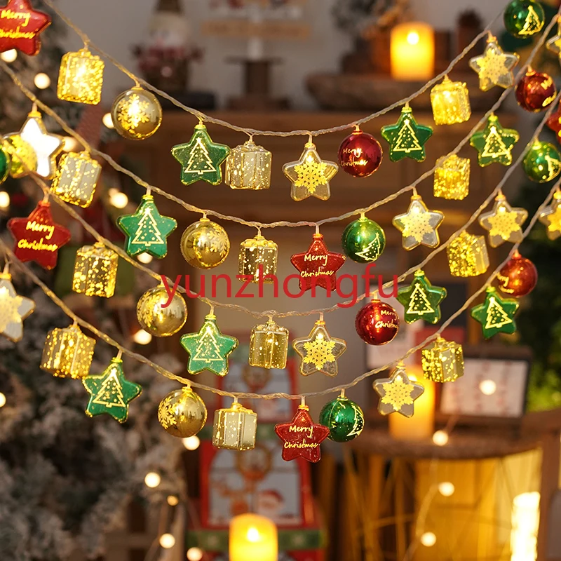 Christmas tree decorations, colorful balls, string lights to decorate the atmosphere, creative small pendants