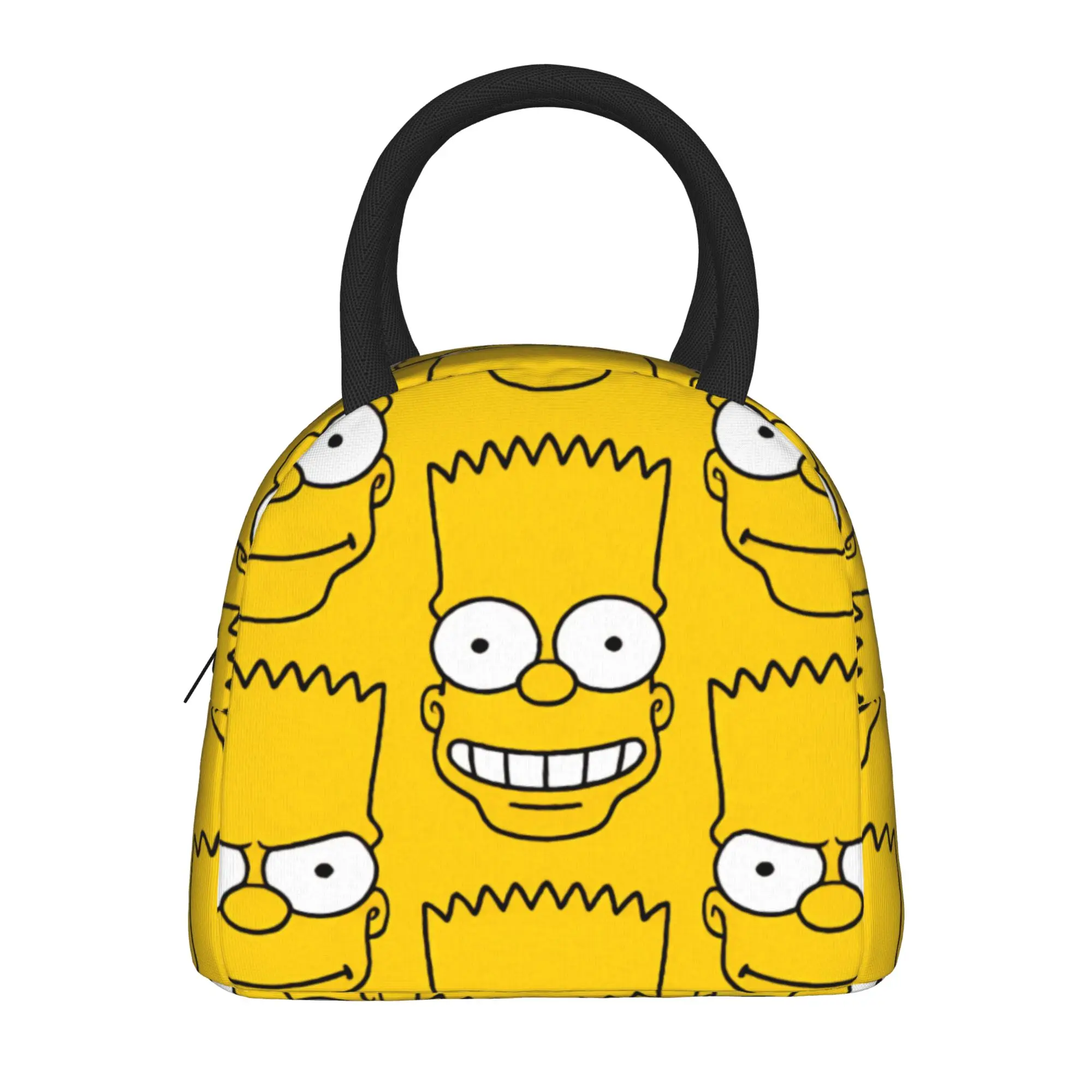 Funny S-Simpsons Bart Face Yellow Lunch Bag Retro Lunch Box For Child Picnic Portable Cooler Bag Designer Thermal Tote Handbags