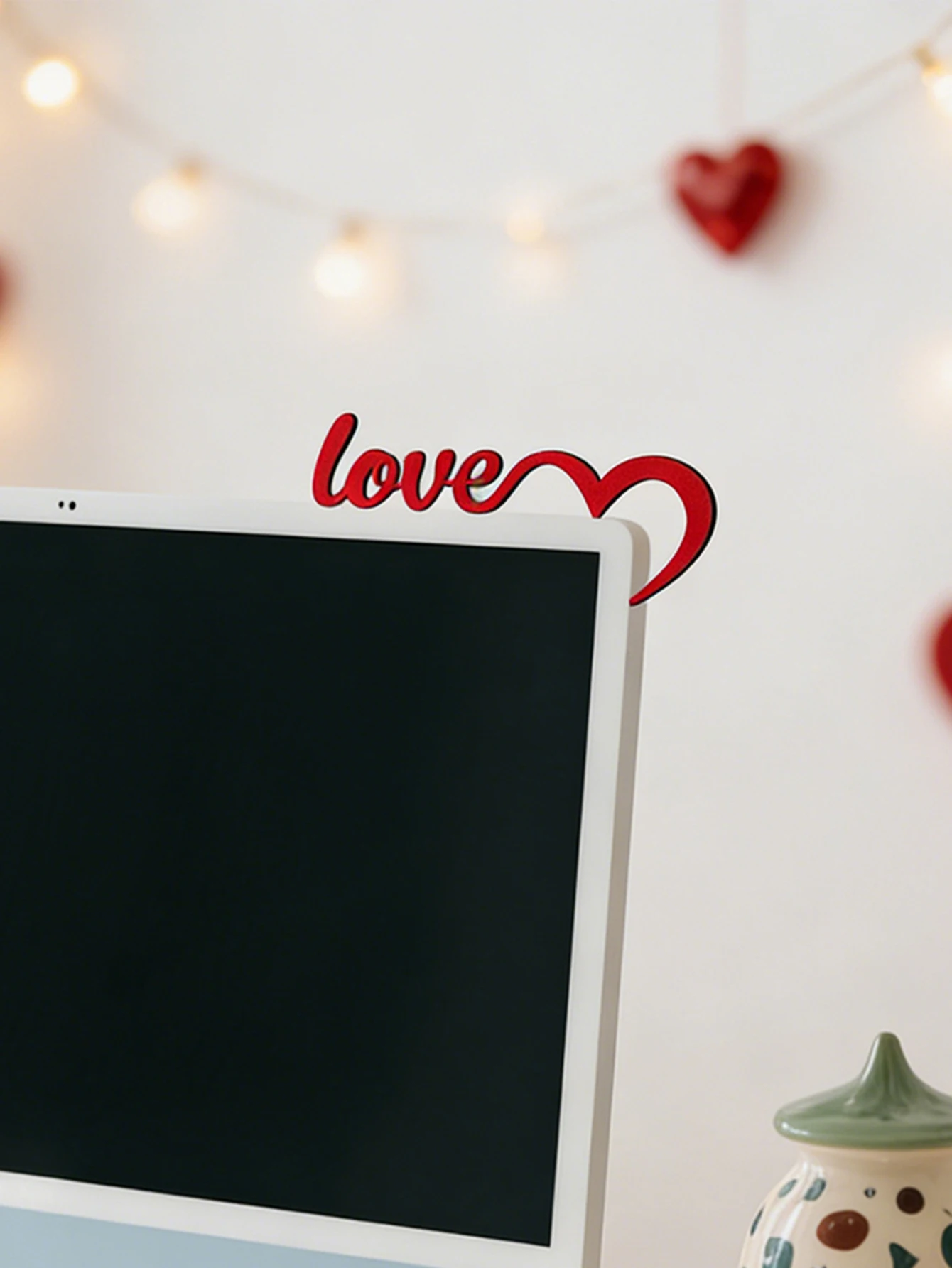 Love Heart Monitor Decor Red Wooden Desktop Ornaments Valentine's Day Office Home Screen Decoration Romantic Party Supplies Gift
