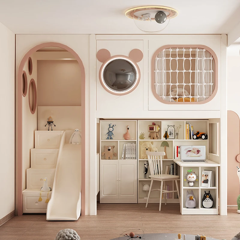 

All solid wood on the bed and off the table combination on and off the with wardrobe desk bed high guardrail Mickey chil