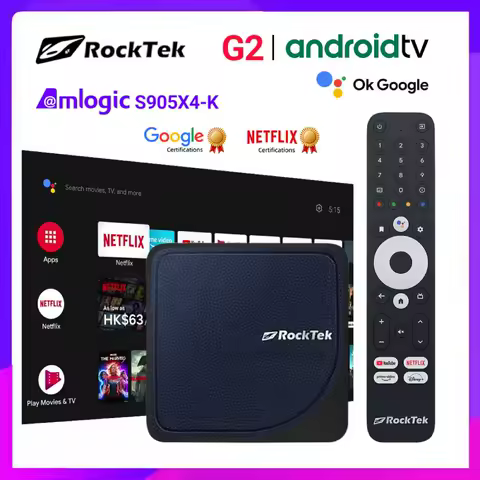 RockTek G2 4K TV Box Android 14 ATV Stream Netflix Google Certified Amlogic S905X4-K Media Player DTS Dolby Audio Vision ATMOS