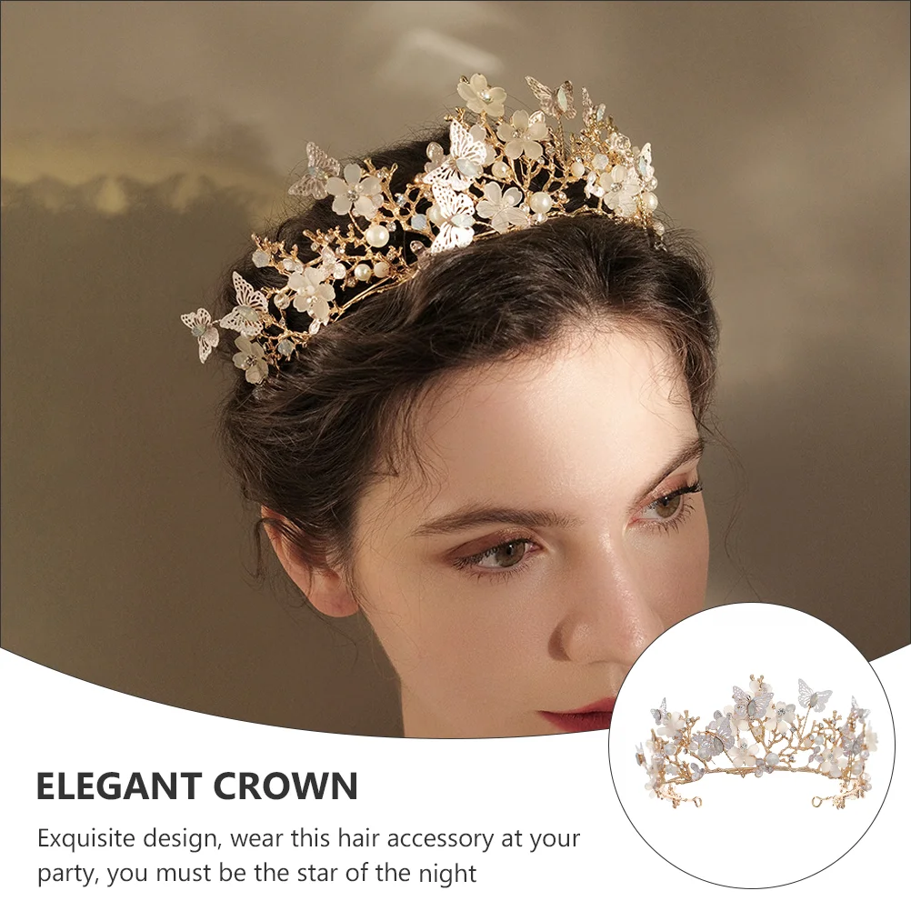 Corona de flores y mariposas, accesorios para el cabello de boda, Tiara, accesorio para fotografía, vestido elegante Miss