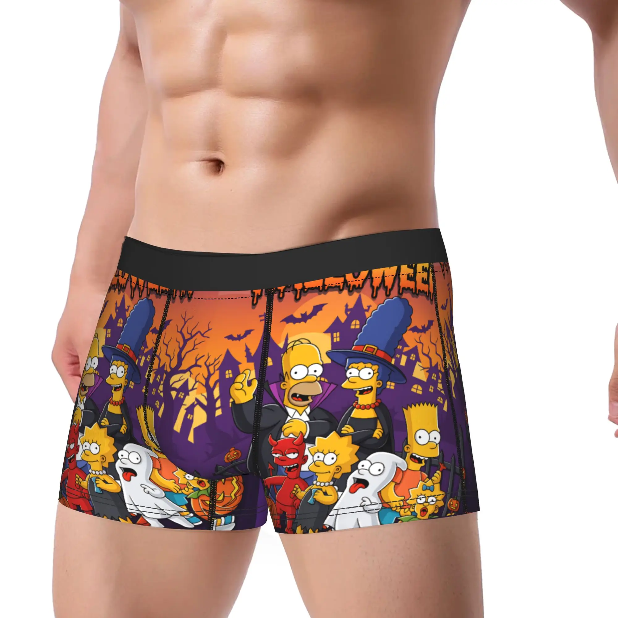 Funny S-Simpsons Happy Halloween Family Underwear  Classic Underpants Custom Shorts Briefs For Males Pouch Plus Size Trunk