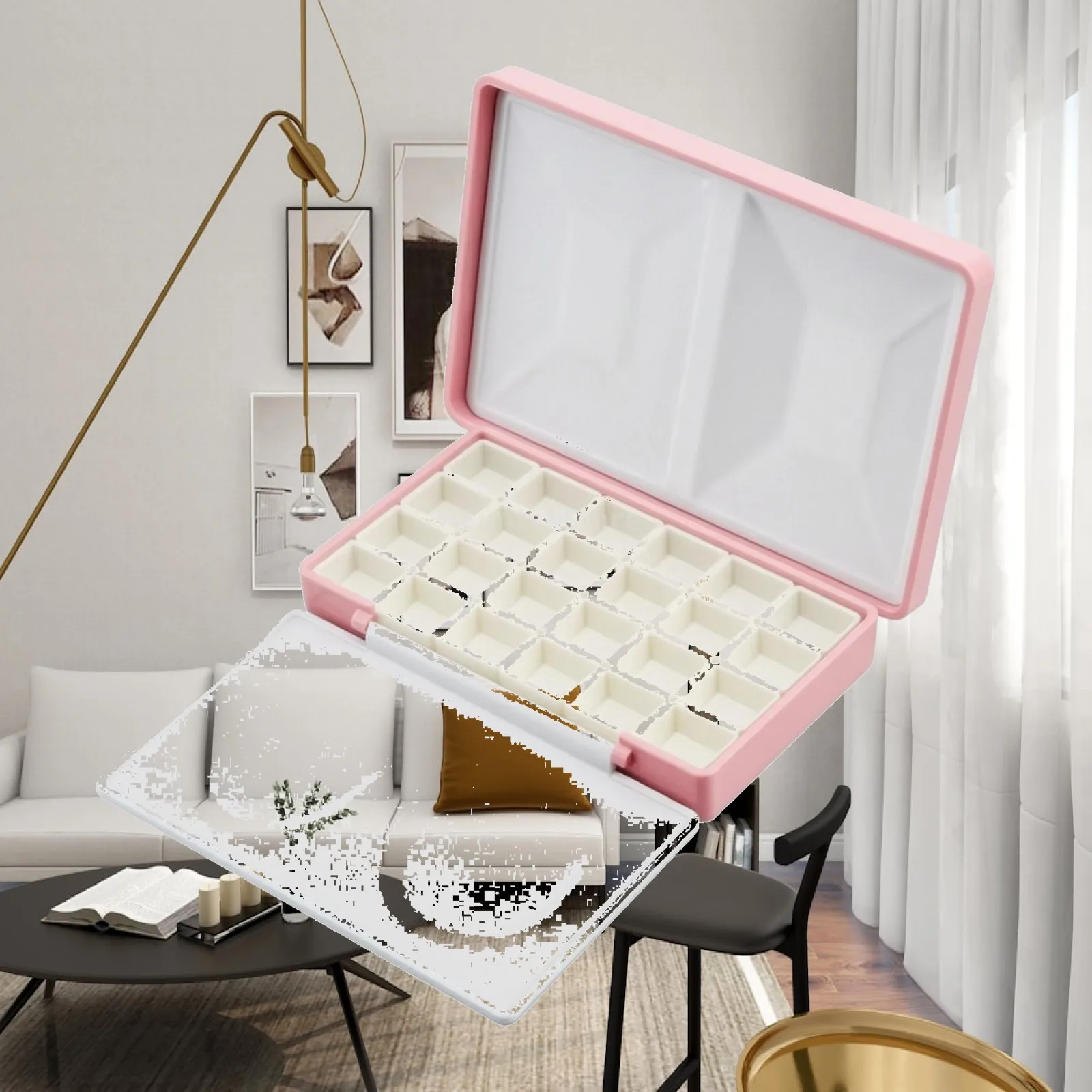 Watercolor Paint Palette Case Removable Watercolor Palette with Pans Adhesive Storage Box with Pans Secure Organizer Hinged