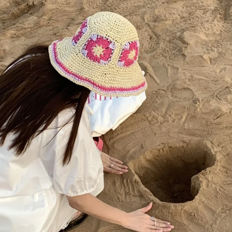 

2024Straw Female Summer Seaside Vacation Beach Travel -Proof Big Brim Straw Fisherman Protection Sun Hat