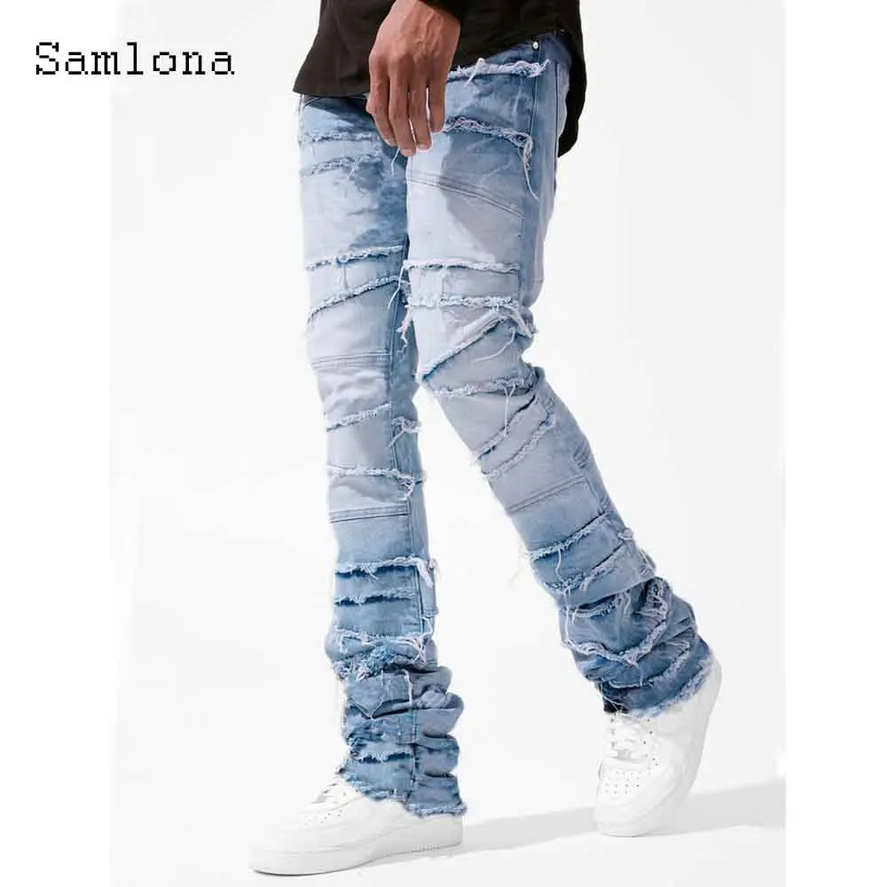 

America Fashion Tassels Jeans Demin Pants Men's Stand Pocket Ankle-Length Trouser Plus Size Mens Casual Straight Demins Pant New