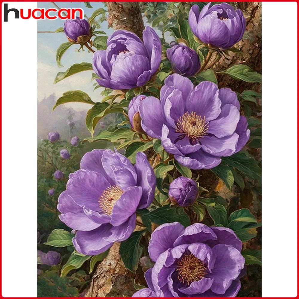 Huacan 5D-Diamantgemälde zum Selbermachen, Pfingstrose, Diamant-Stickerei, Blume, komplettes Set, Bild aus Strass