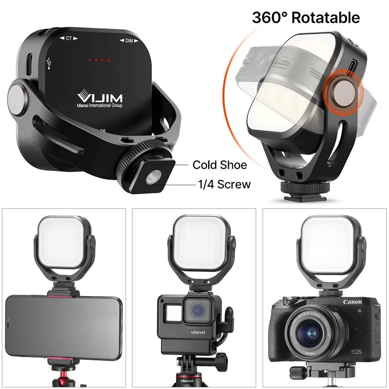 Ulanzi VL66 Adjustable LED Video Light with 360 Rotation Mount Bracket Rechargable DSLR SLR Mobile Portable Fill Light